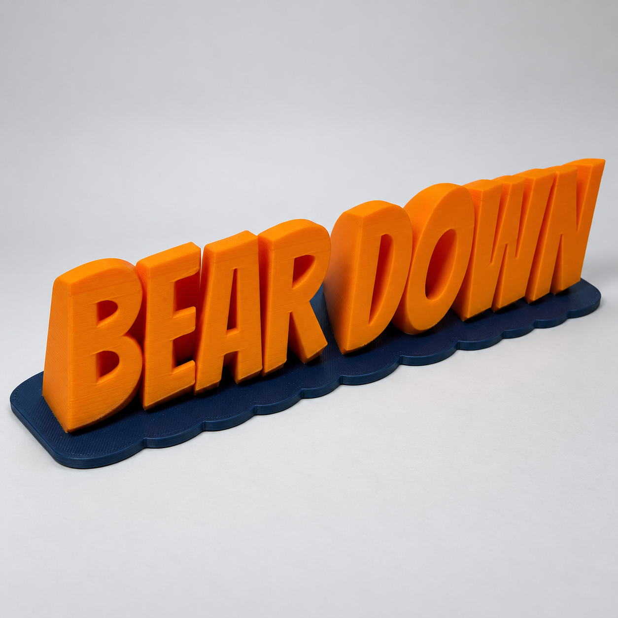 BEAR DOWN — Orange & Navy 3D Printed Display Sign (Large 9") - Image 4