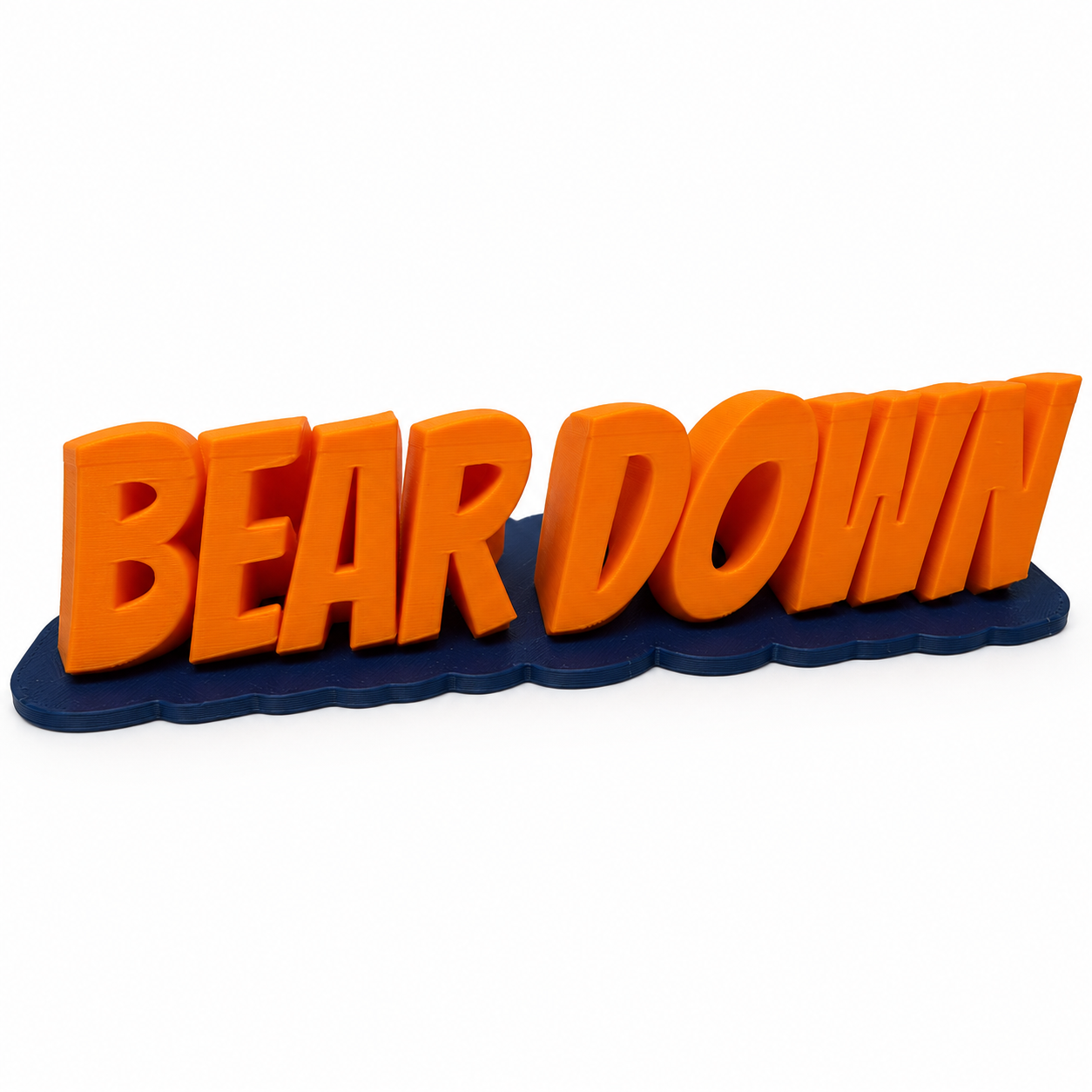 BEAR DOWN — Orange & Navy 3D Printed Display Sign (Large 9") - Image 3