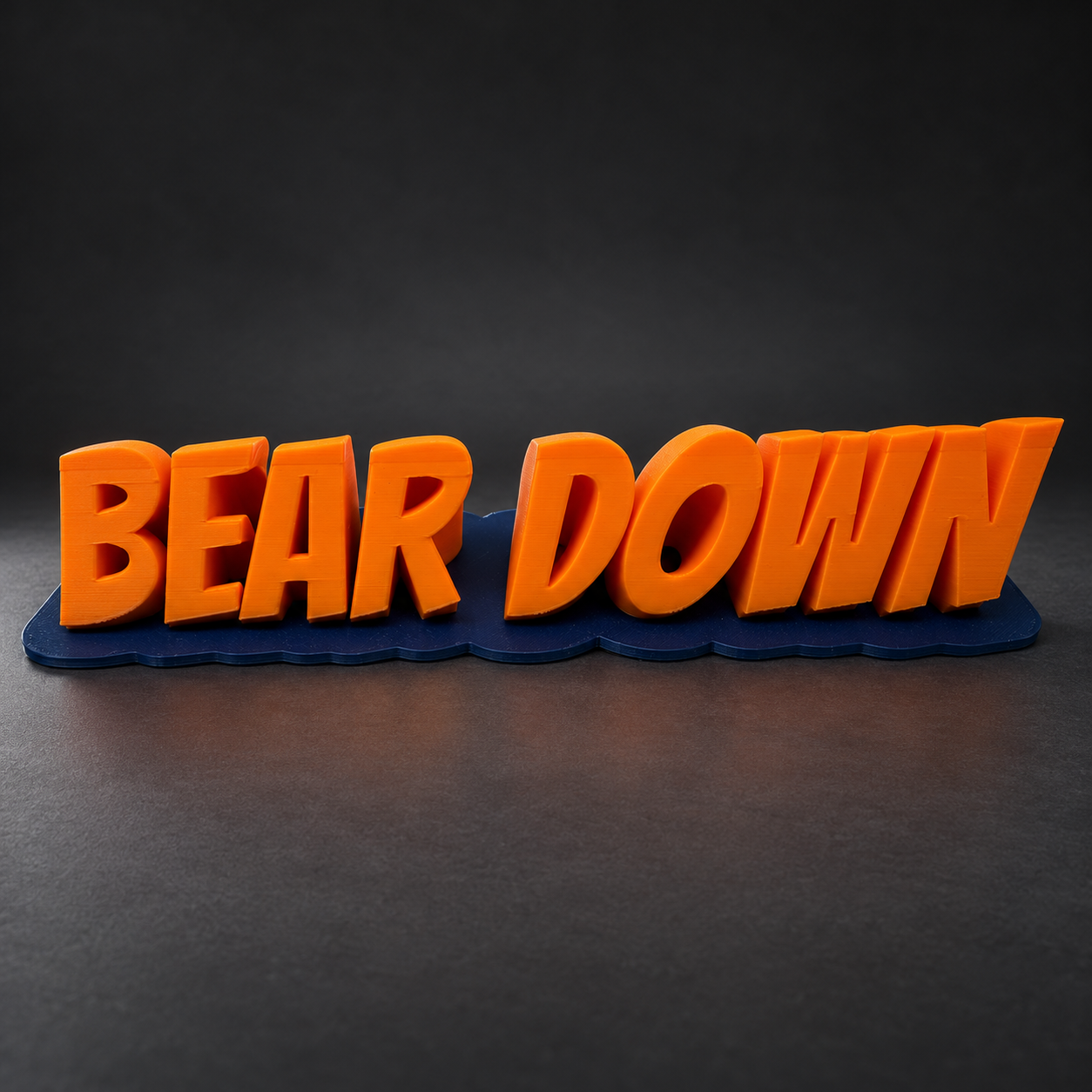 BEAR DOWN — Orange & Navy 3D Printed Display Sign (Large 9") - Image 2