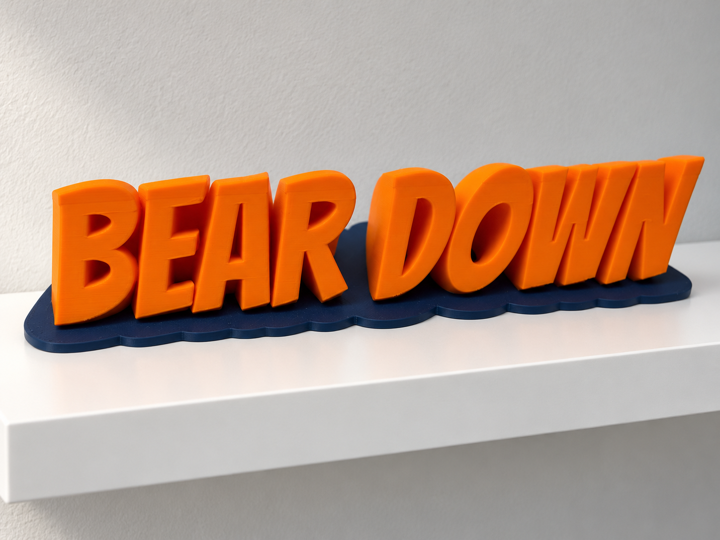 BEAR DOWN — Orange & Navy 3D Printed Display Sign (Large 9") - Image 5
